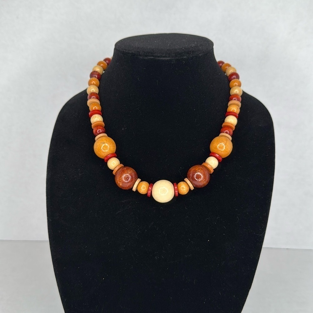 Vintage Estate Wooden Multicolor Beaded Necklace Lot A34